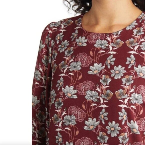 NEW NWT CASLON Floral Print Long Sleeve Drop Waist Mini Dress Burgundy Maroon S - Picture 4 of 15